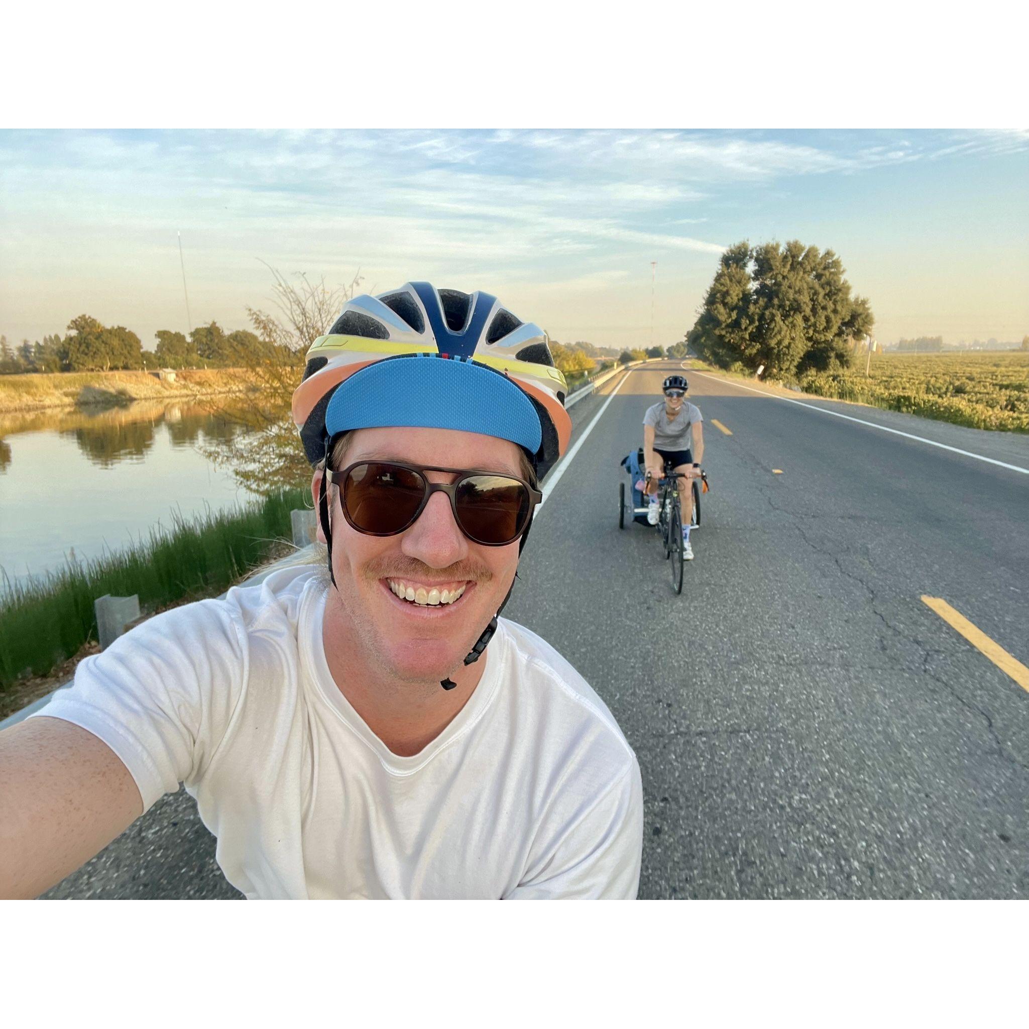 Biking in Sacramento with Brix in the trailer.