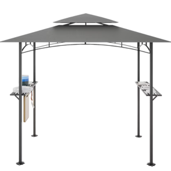 Forclover 8-Feet x 5-Feet Patio Barbecue Grill Canopy Gazebo Rectangle Gray Metal Polyester Roof Grill Gazebo with Screen Included