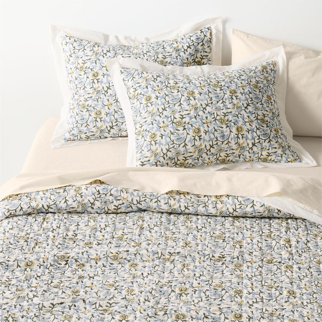 Celeste Organic Cotton Blue Vine Print King Quilt