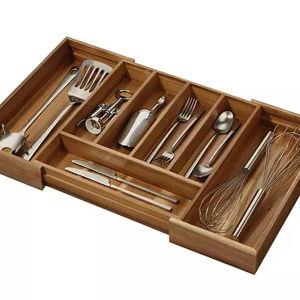 iDesign Expandable Acacia Wood Cutlery Drawer Organizer