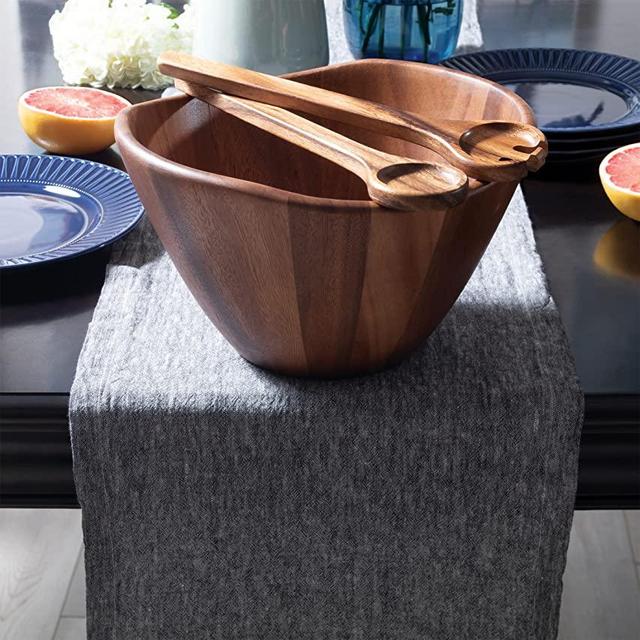 Lipper International Acacia Wave Serving Bowl for Fruits or Salads, Large, 12" Diameter x 7" Height, Single Bow