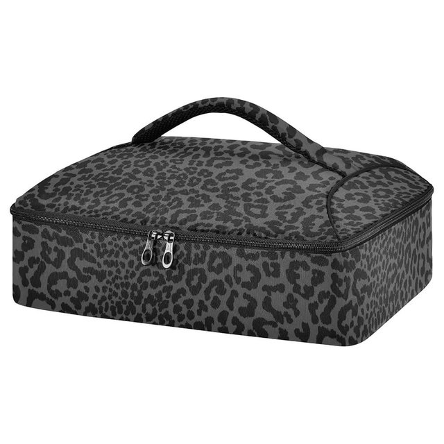 Casserole Carrier Insulated with Lid Dark Gray Leopard Cheetah Print Dish 9x13 Party Travel Warmer Bag for Hot or Cold Food Lasagna Pizza Holder Tote