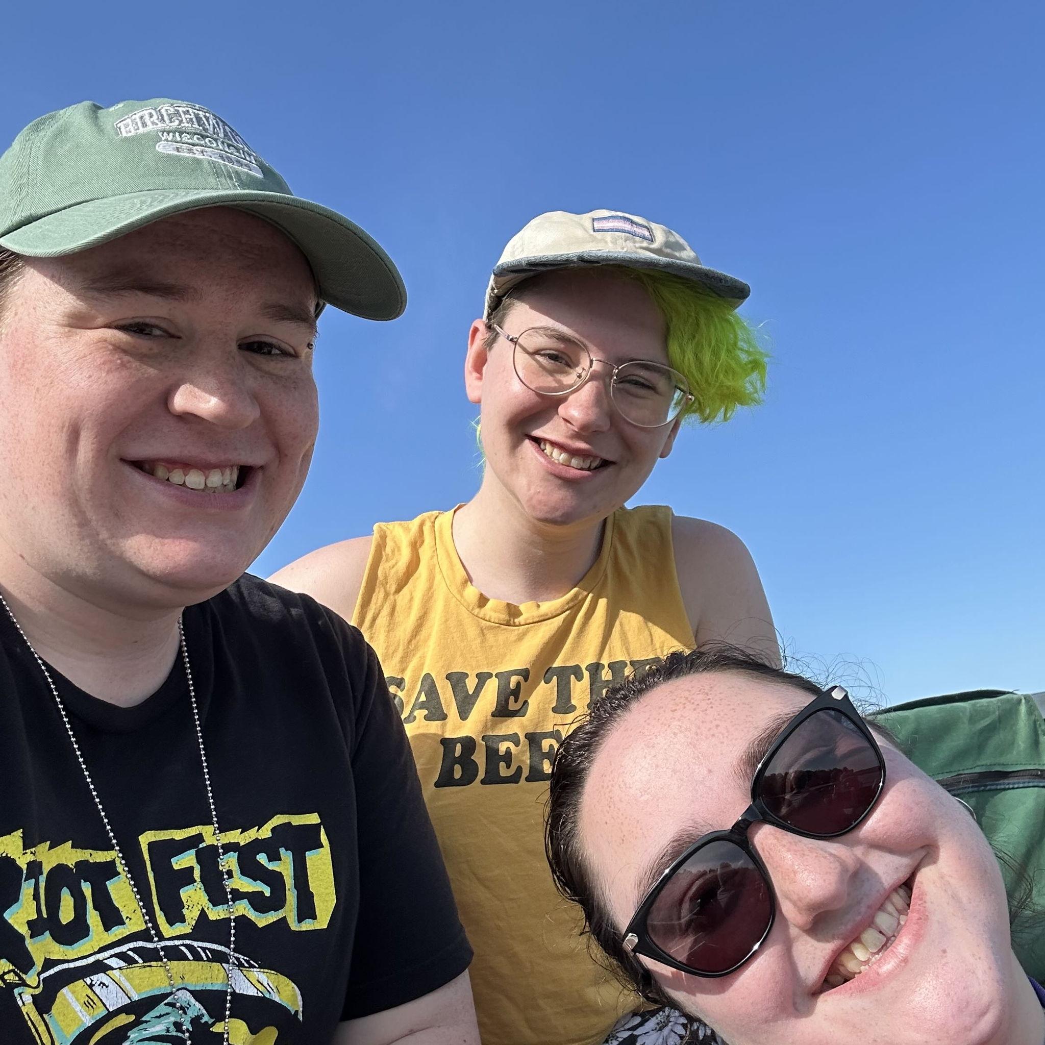 On a trip to Nana's cabin with our friend Sarah, we spend as much time as possible on the lake! Here's us on the boat, getting some sun.