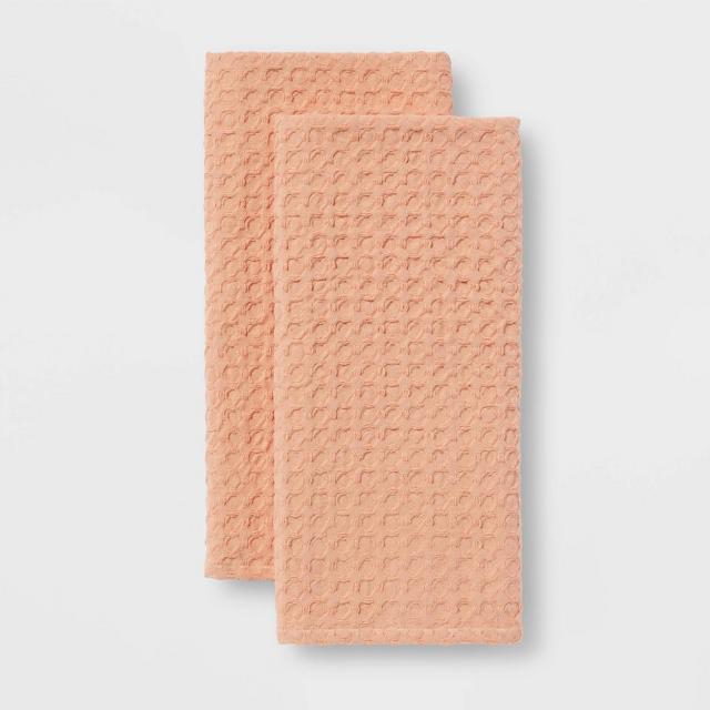 2pk Cotton Waffle Kitchen Towels Orange - Threshold™