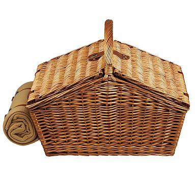Winslow Woven Willow Picnic Basket, Set for 4