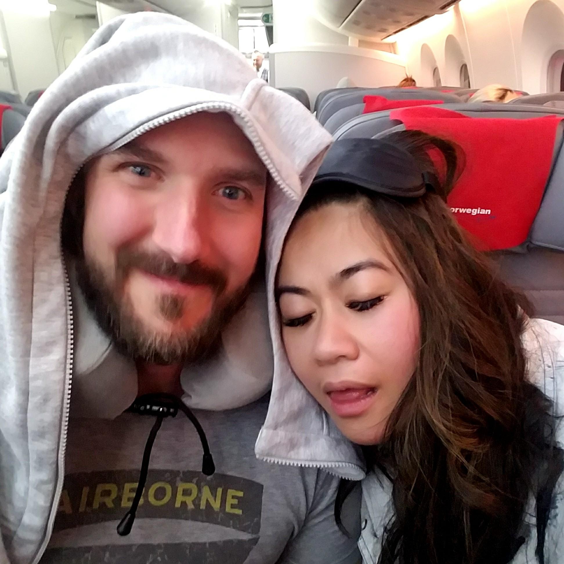 Delirious airplane selfie, on our way to Spain!