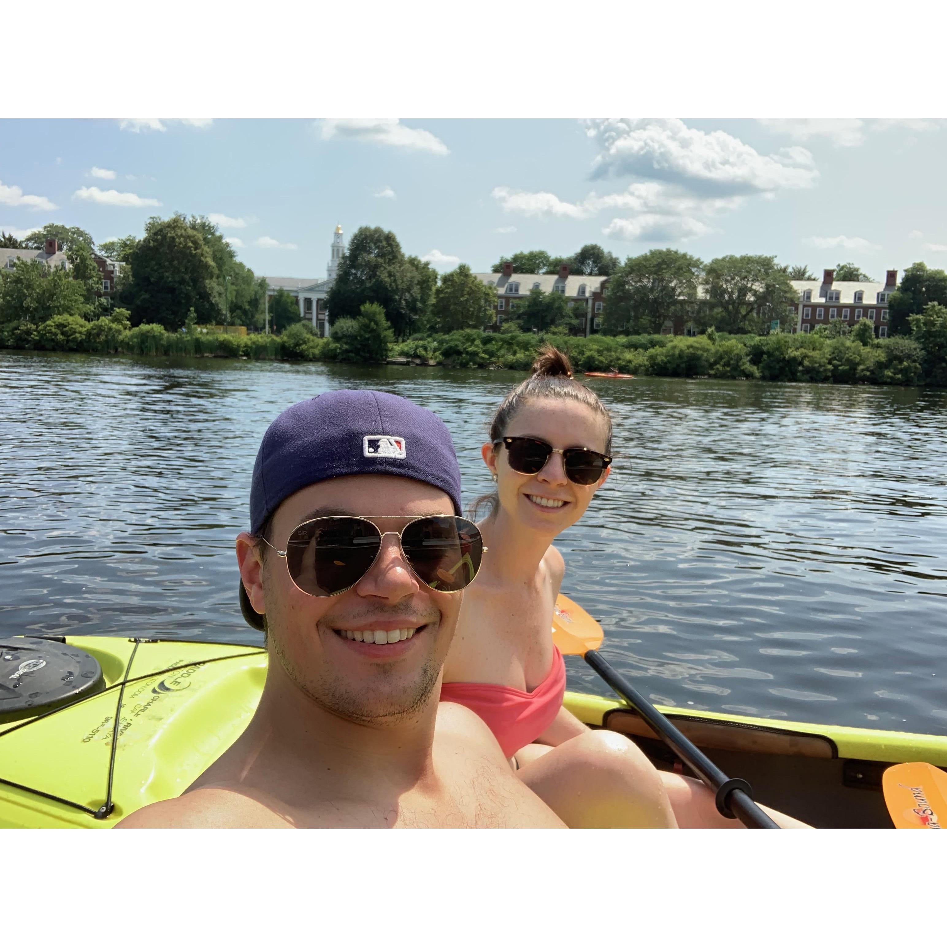 Kayaking the Charles River near our home in Cambridge, MA