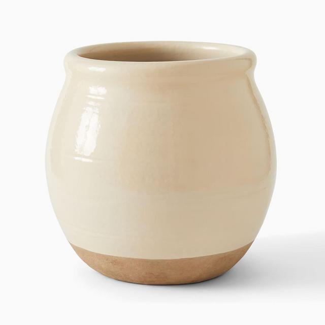 Ceramic Floor Planter, Medium, 15''D x 14''H, Ecru