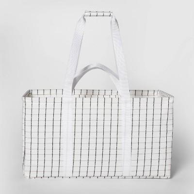Soft Sided Scrunchable Laundry Basket Grid Pattern White - Room Essentials™