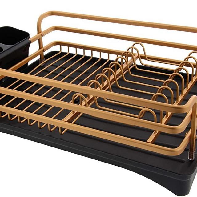 Cuisinart Aluminum Rust Proof Dish Drying Rack - Compact Dish Drying Rack with a Removable Tray, Swivel Draining Spout, and Utensil Caddy-Perfect Kitchen Countertop Organizer, Copper, 16" x 12" x 5.5"