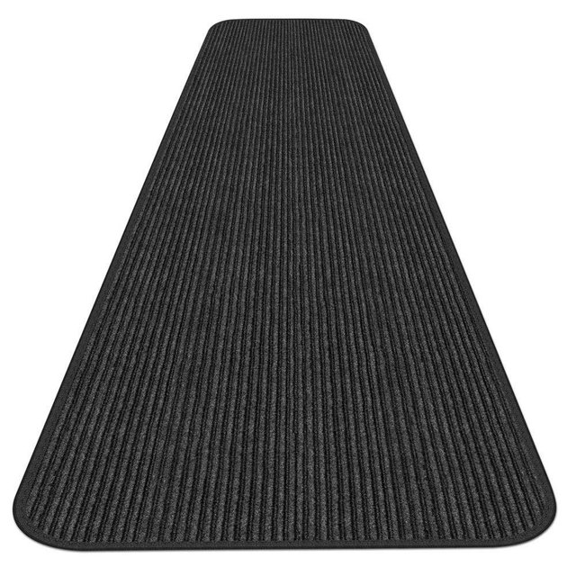 House, Home and More Indoor Outdoor Double-Ribbed Carpet Runner with Skid-Resistant Rubber Backing - Smokey Black - 3 Feet x 10 Feet