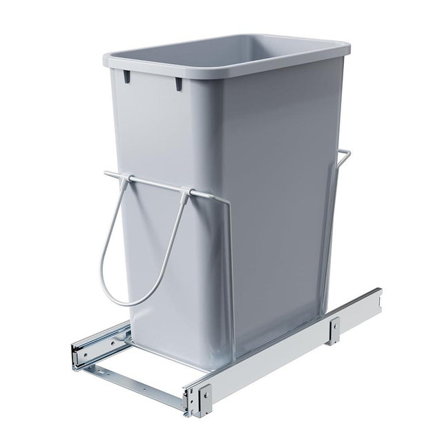 Pulloutor Single Pull-Out Trash Can, 35QT Under-Cabinet Kitchen Bin, Metal Frame, Grey, Fits Above 14” Opening Cabinets