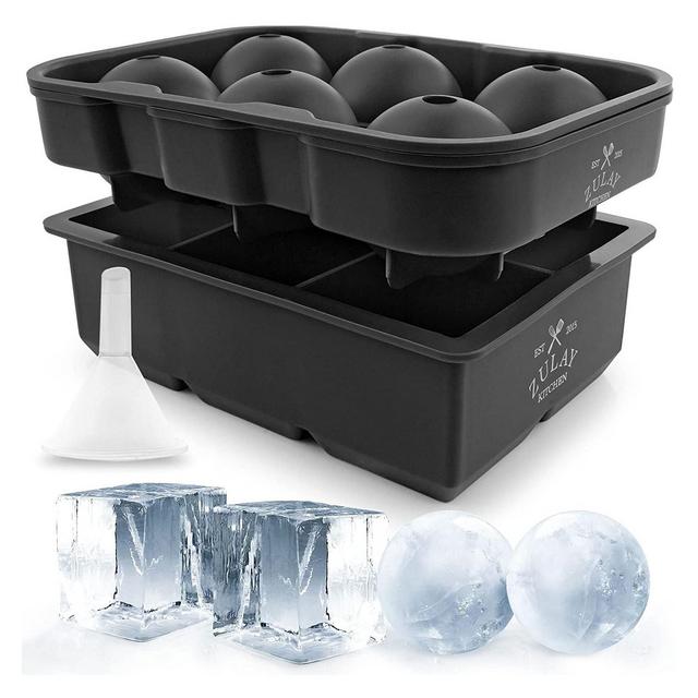 Zulay Kitchen Silicone Square Ice Cube Mold and Ice Ball Mold For Whiskey (Set of 2) - Black