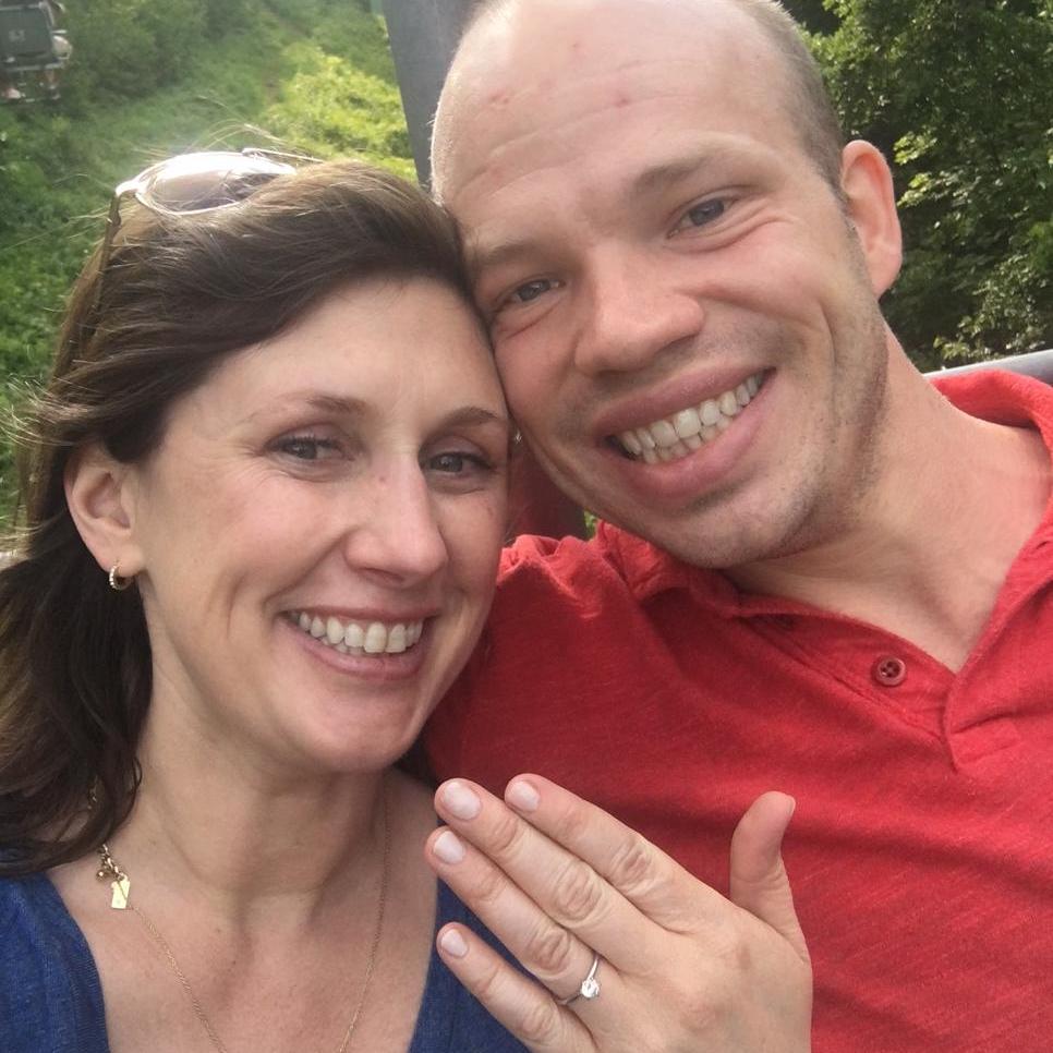 On a chair lift in Budapest the day after our engagement