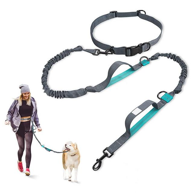 Generic Hands Free Dog Leash with Adjustable Waist Belt for Medium and Large Dogs,Dual Padded Handles, Retractable Bungee Reflective Stitches Walking Hiking Running, Blue, 59.05L×1.37W×0.79H