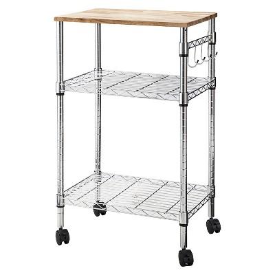 Microwave Cart with Wood Block Top Metal/Chrome - Room Essentials&#8482;