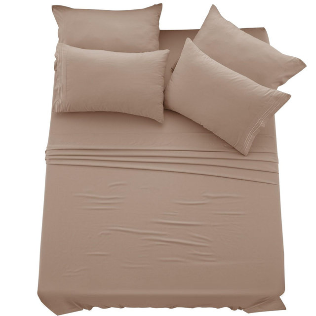 Lux Decor King Sheet Set 6 Piece Brushed Microfiber Bed Sheets Hotel Luxury Sheets - Taupe
