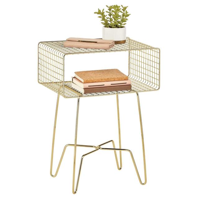 2-Tier Minimal Metallic Caged Grid - Accent Furniture - Soft Brass