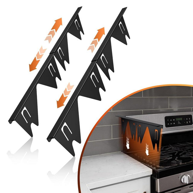 Stainless Steel Stove Gap Covers, Stove Gap Filler, Extendable Stove Gap Covers, Oven Gap Filler, Stove Gap Filler for Electric Stove, Heat Resistant, Adjustable 13.8"-27.5", Width 0.79", Black (2PCS)