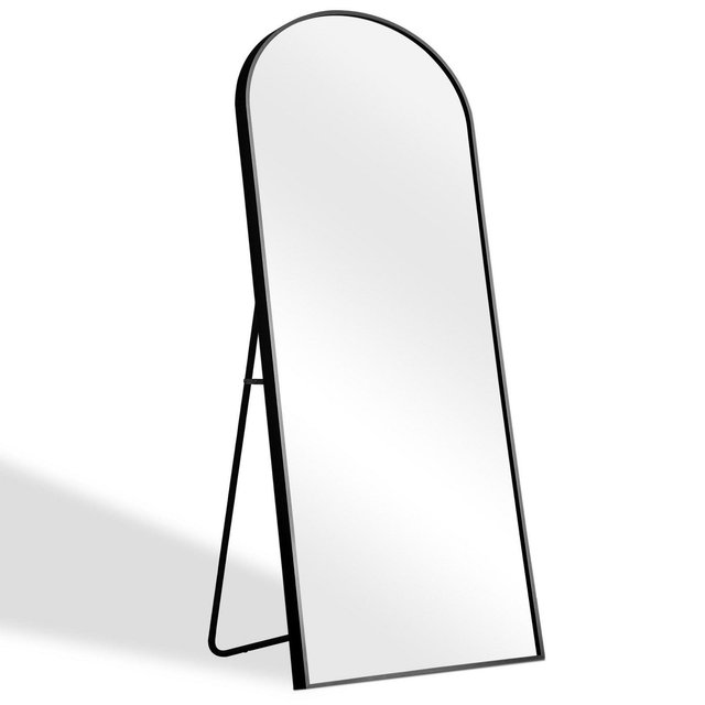 71"x31" Arched Full-Body Mirror, Black Thin Aluminum Alloy Framed Full Length Mirror for Bathroom,Bedroom, Living/Dressing Room with Stand