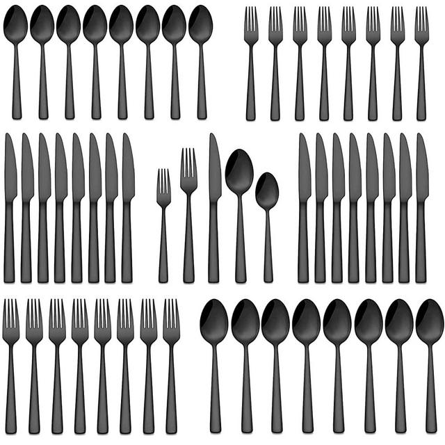 60 Pieces Black Silverware Set, Yoehka Premium Stainless Steel Flatware Set for 12, Mirror Polished Tableware Cutlery Set for Home and Restaurant, Include Knife/Spoon and Fork, Dishwasher Safe