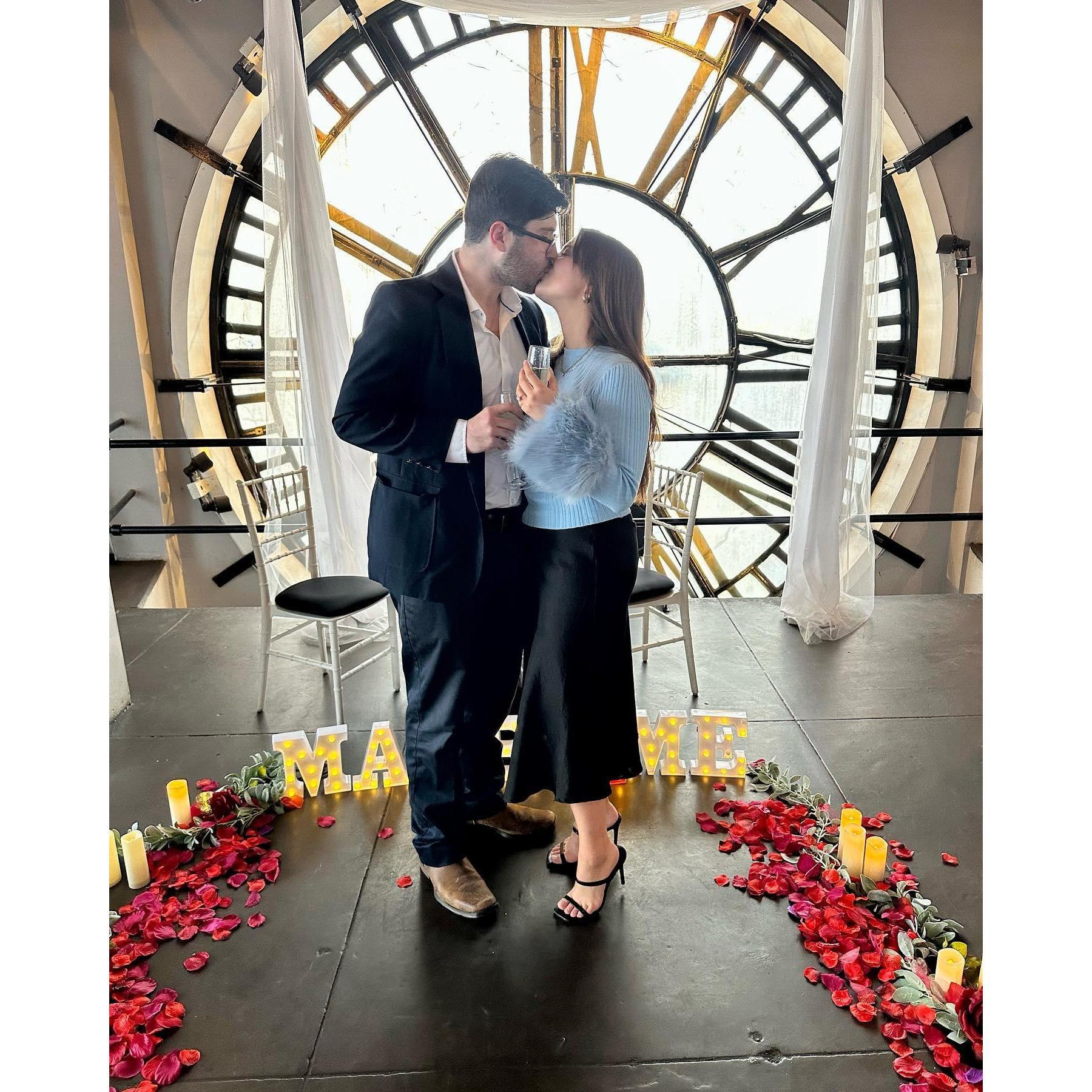 Briana said "yes" on March 22nd 2023. Jake got down on one knee at the downtown Denver Clocktower!
