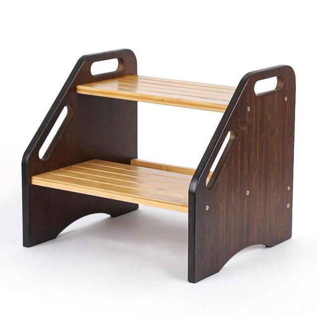 StrongTek Bamboo Kids Step Stool with Handles, 15" Wide Non-Slip Steps, 350 lb Capacity, Portable 2-Step Wooden Footstool, Easy to Assemble & Clean, Ideal for Bathroom, Kitchen, Sink & Toilet