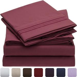 Mellanni Bed Sheet Set - Brushed Microfiber 1800 Bedding - Wrinkle, Fade, Stain Resistant - Hypoallergenic - 4 Piece (King, Burgundy)