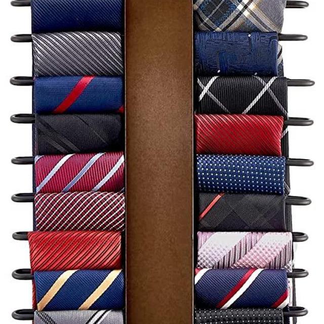 Mkono Wooden Tie Rack Retro Tie Belt Storage Hanger Organizer for Men Closet Space Saving Rack with 20 Non-Slip Hooks for Necktie Belts Scarves Organize 360 Degree Rotate Hanger Tie Display Holder