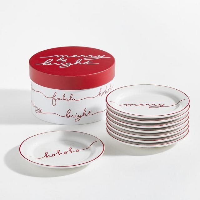 Sentiment Stoneware Assorted Appetizer Plates with Box, Set of 8
