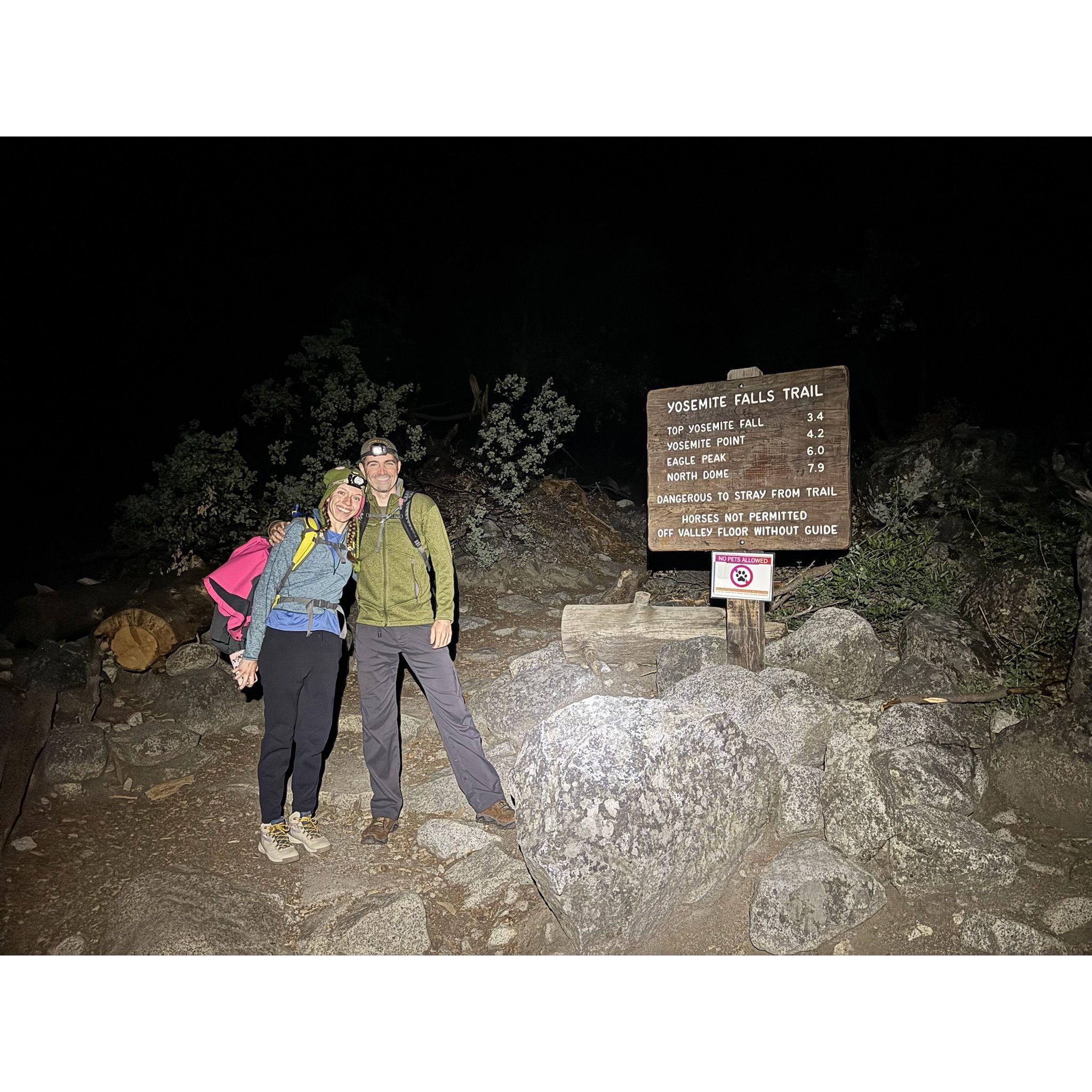2:41 am on the morning Kirk proposed at the trail head for Upper Yosemite Falls.