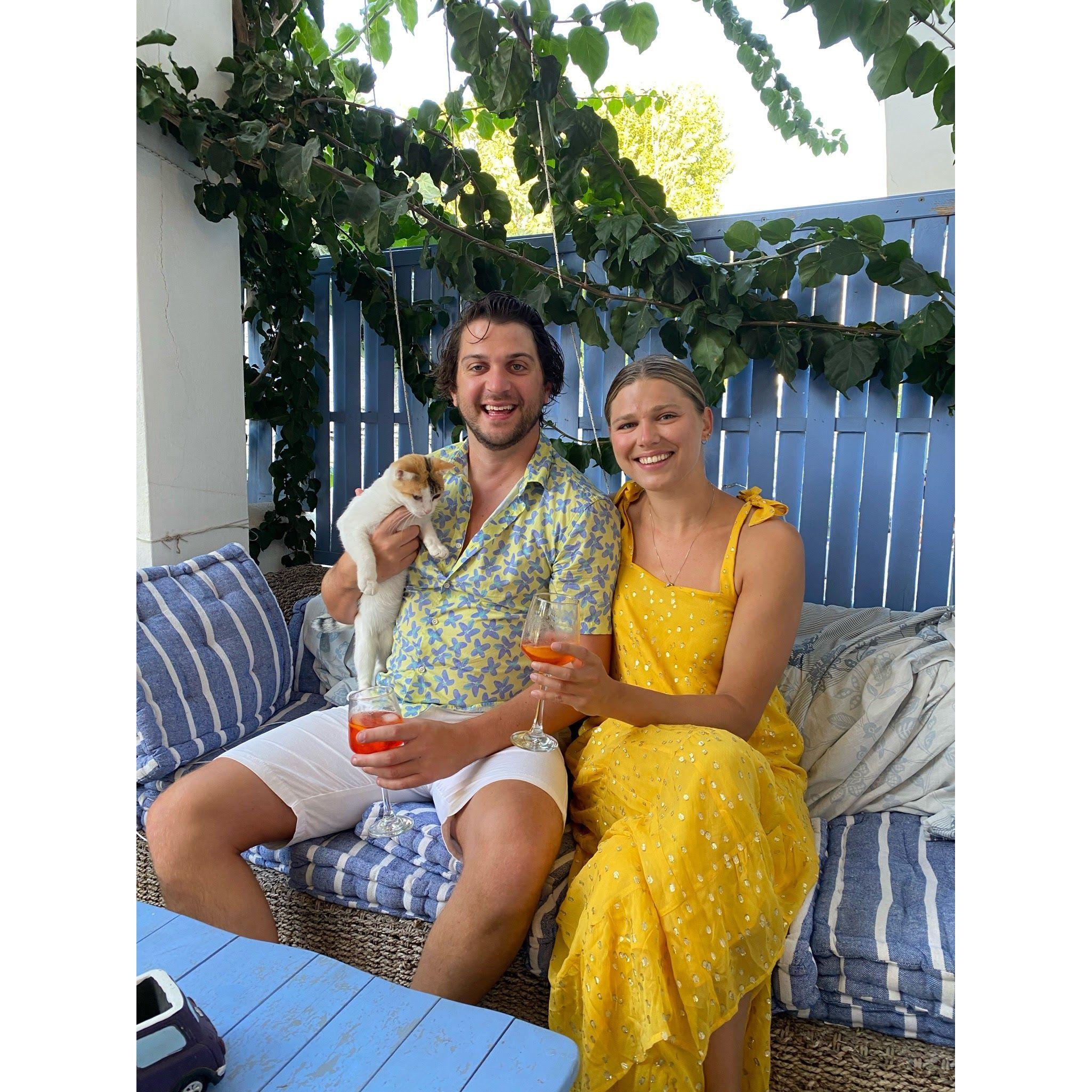 Paros, Greece with the AirBnb cat we named Fig