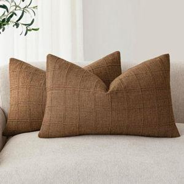 Set of 2 Decorative Throw Pillow Covers | 12×20, Brown Hazel