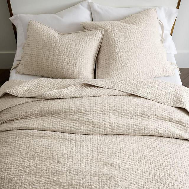 Pick-Stitch Handcrafted Cotton/Linen Quilt, King/Cal. King, Flax
