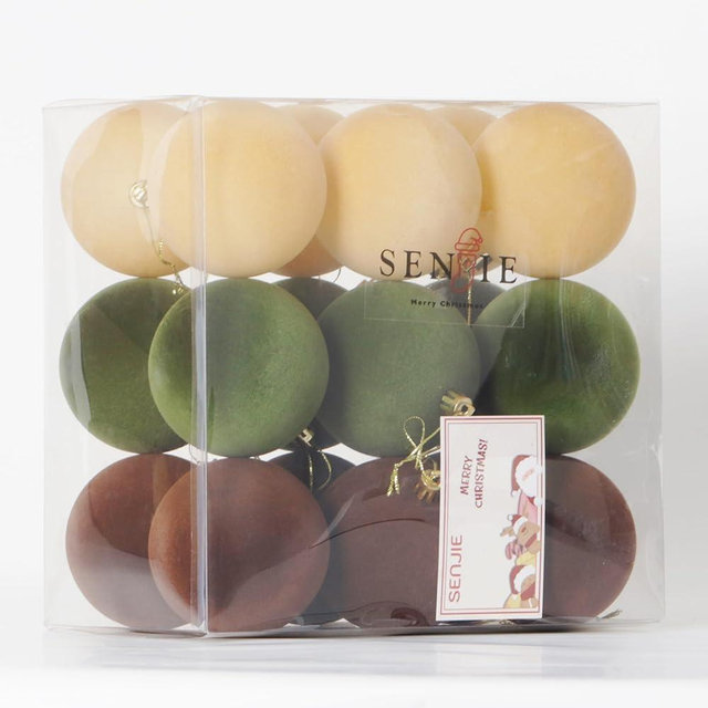 Senjie 18 PCS Velvet Ornaments Balls Sets for Christmas Tree 3.15inch Multicolor Flocked Christmas Balls Assortment for Xmas Tree Holiday Decor (Brown,Green and Khaki Each 6pcs)