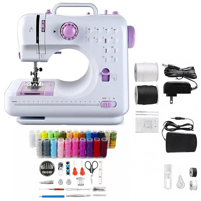 Sewing Machine, Mini Sewing Machine, Electric Portable Sewing Machine For Beginners, 12 Stitch Dual Speed With Foot Pedal & Sewing Kit, With 27pc Accessory Kit Included 2 Speed Foot Pedal (Purple)