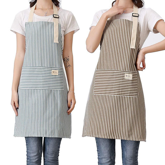 Lofekea Aprons for Women 2 Pack Adjustable Bib Aprons with 2 Pockets Cotton Linen Cooking Kitchen Chef Apron for Women and Men