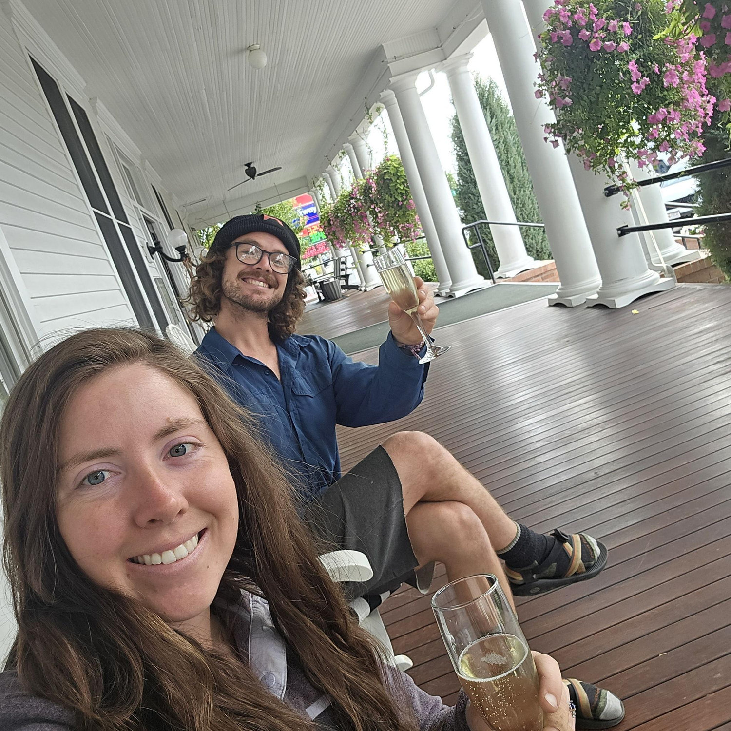 Celebrating our completion of climbing the Grand Teton at the Sacagawea Lodge in Montana