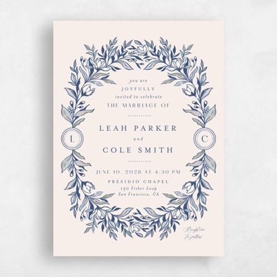 Linen, Blue Wedding Invitation - Heliconia Portrait