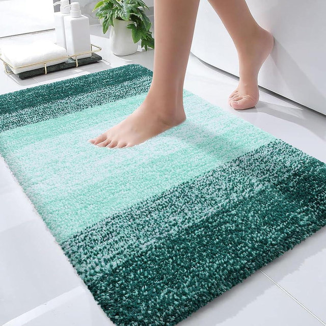 OLANLY Bathroom Rug Mat 30x20, Extra Soft and Absorbent Microfiber Bath Rugs, Non-Slip Plush Shaggy Bath Carpet, Machine Wash Dry, Bath Mats for Bathroom Floor, Tub and Shower, Blackish Green