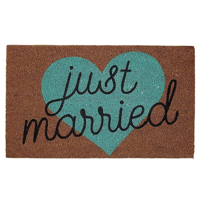 DII 91160 Just Married Doormat, Blue Heart