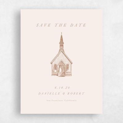 Camel, Beige Wedding Save the Date - Rustic Church Portrait