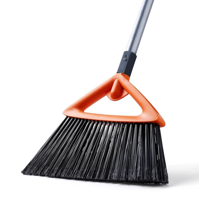 CLEANHOME Outdoor Brooms for Sweeping Patio, Commercial Grade Heavy Duty Broom with Stiff Bristle for Sweeping Garage,Deck,Kitchen,Straw, Outside Broom for Cleaning Pet Hair,Weeds,Leaves，Grey