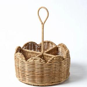 Rattan Scallop Utensil Holder, Brown,