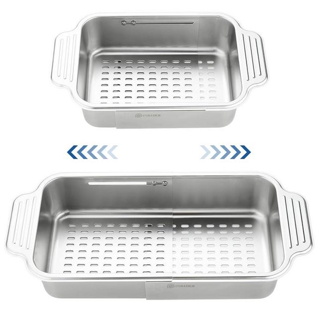 4 In 1 Collapsible Sink Colander for Kitchen Sink Food Grade 304 Stainless Steel Over the Sink Strainer Extend Kitchen Sink Drain Basket for Washing Vegetable Fruits,Dishes Kitchen Sink Drain Basket