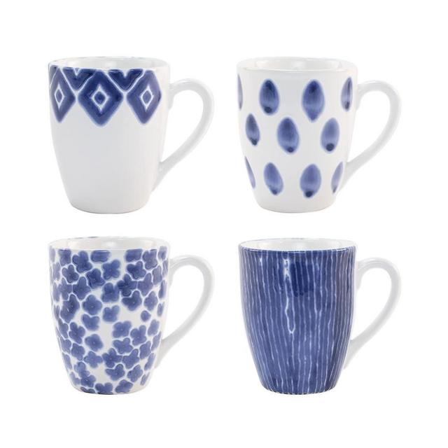 Vietri viva Santorini Assorted Mugs, Set of 4 4.5", 14oz Hard Ceramic, Earthenware Coffee Cup Set