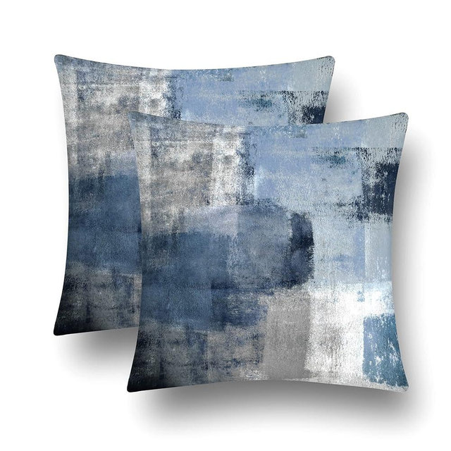 chiinvent Blue Velvet Abstract Pillow Covers Set of 2 Modern Accent Navy Gray Throw Pillow Cover Soft Elegant Decorative Couch Cushion Cover for Bed Living Room Outdoor Sofa Pillowcases 16x16 Inches