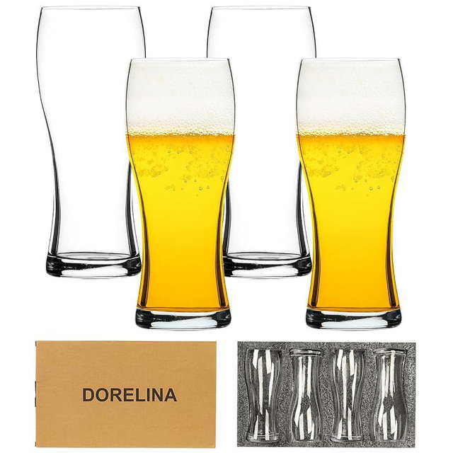 DORELINA 17 oz Beer Glasses Set of 4, Perfect for Beer Lovers.Best Gift for Father.