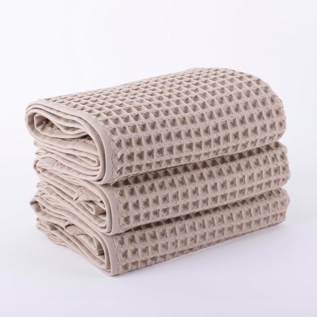 PÜSKÜL Waffle Kitchen Towels 3 Pieces - Premium 100% Turkish Organic Cotton Ultra Soft Quick Dry Absorbent Lint Free Hand Dish Towel 32X16 Inches (Beige, 3)