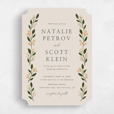 Beige Ticket Wedding Invitation - Ortensia Portrait
